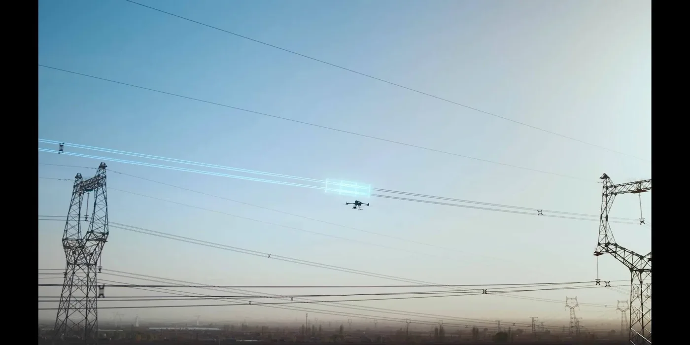 Matrice 400 sensing beams visualized near power lines