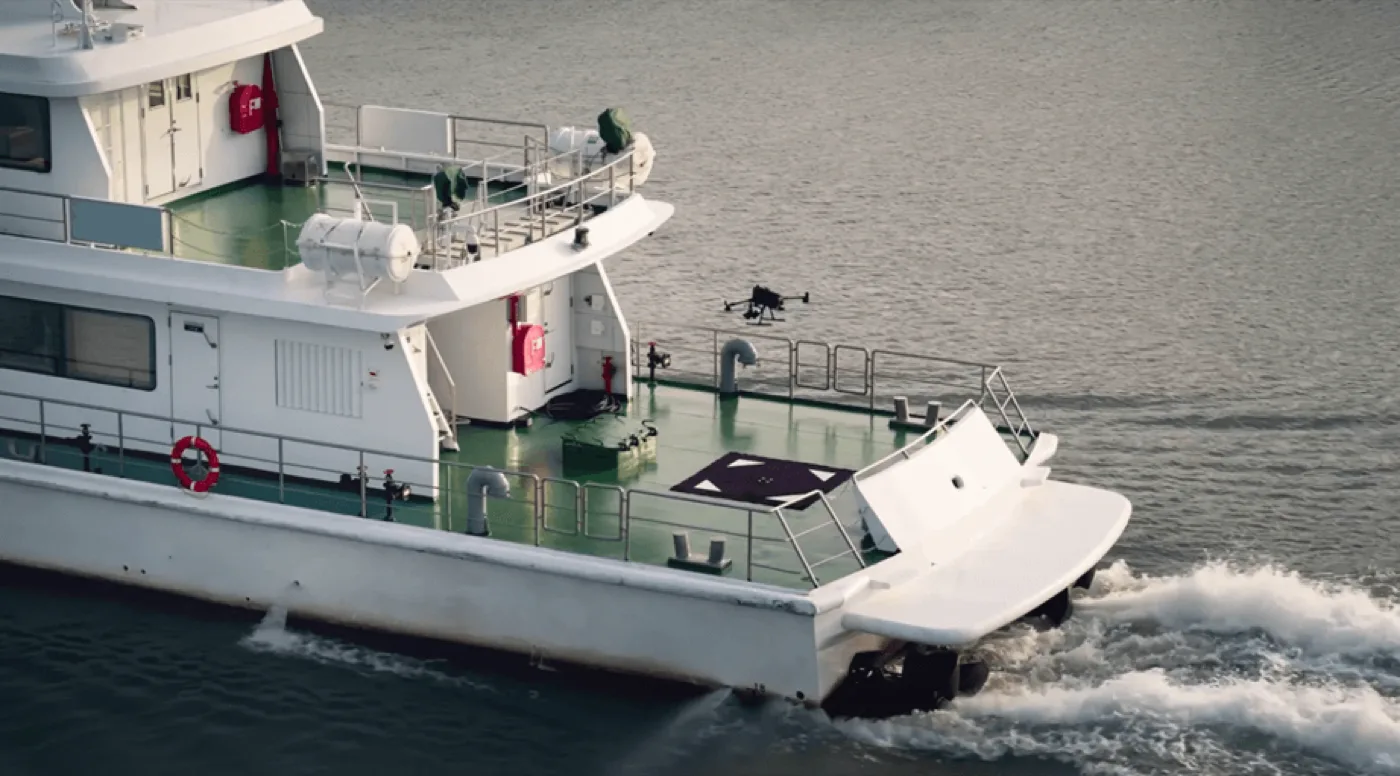 Matrice 400 taking off from a patrol vessel