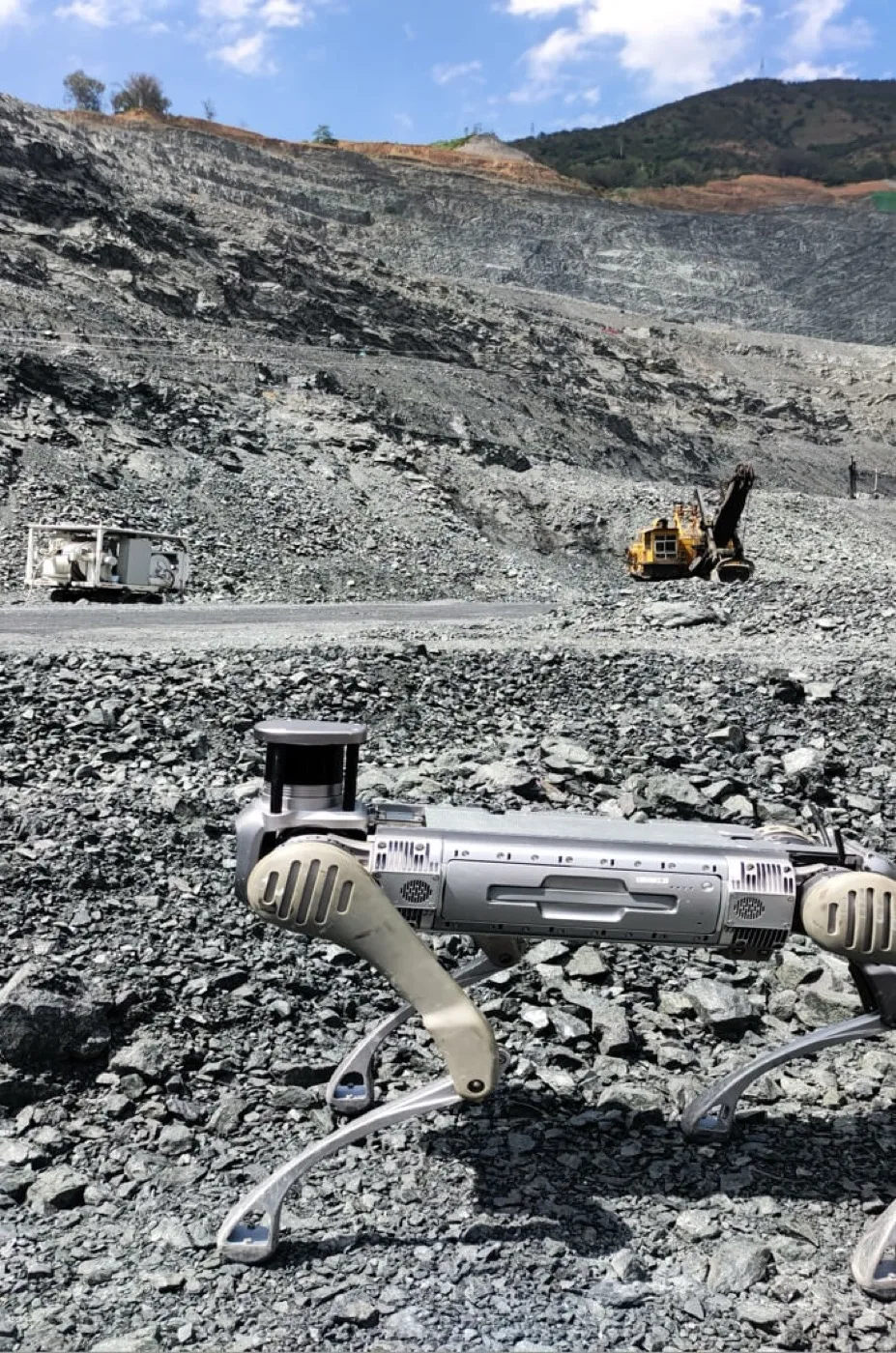 Unitree B2 on inspection patrol at an open-pit mine site