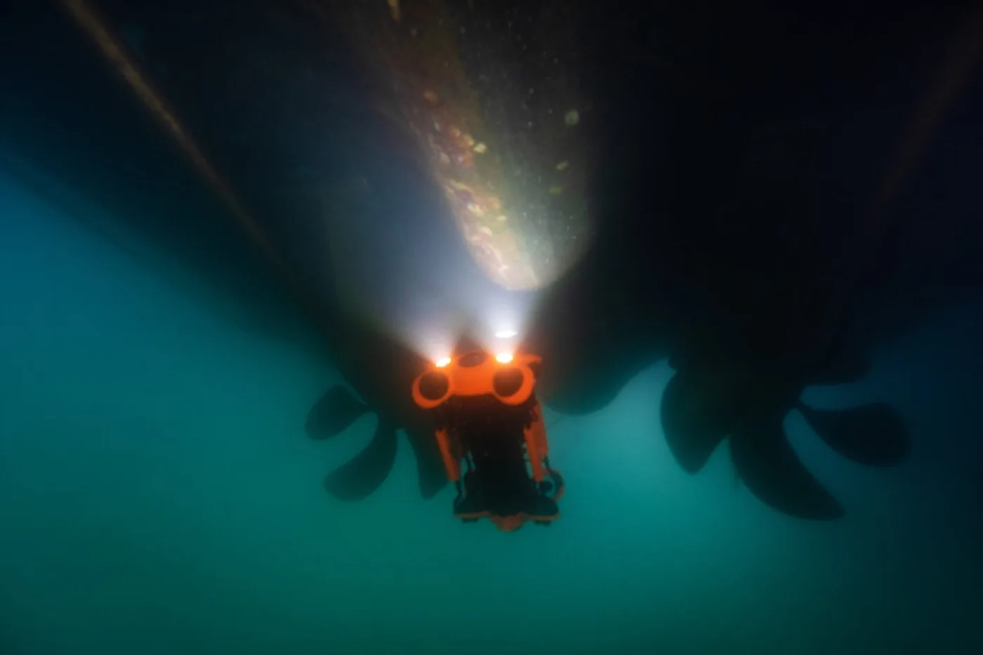 Chasing M2 Pro ROV inspecting a boat hull